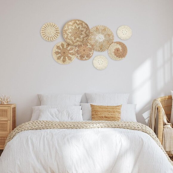 Set of 8 Hanging Woven Wall Basket Handmade Decorative Rustic Boho Basket Decor - Picture 6 of 6